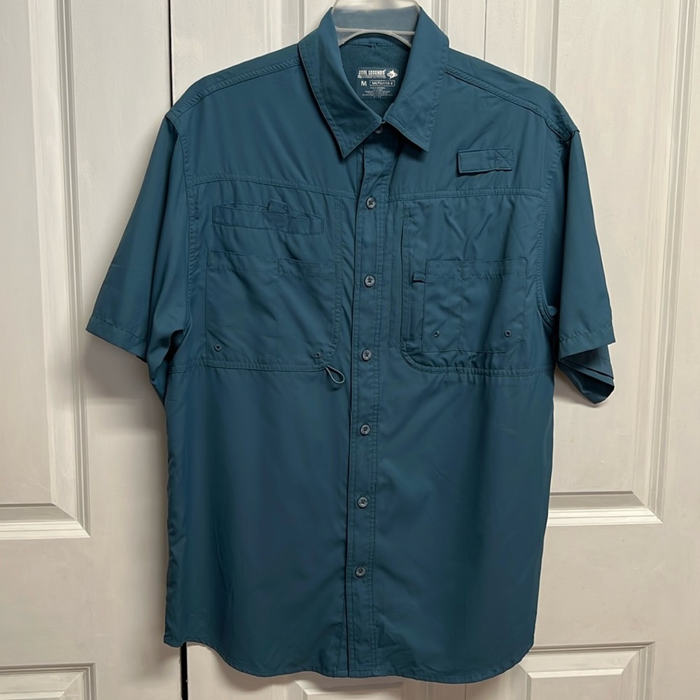 Reel Legends Saltwater Teal Short Sleeve Fishing Shirt Size M